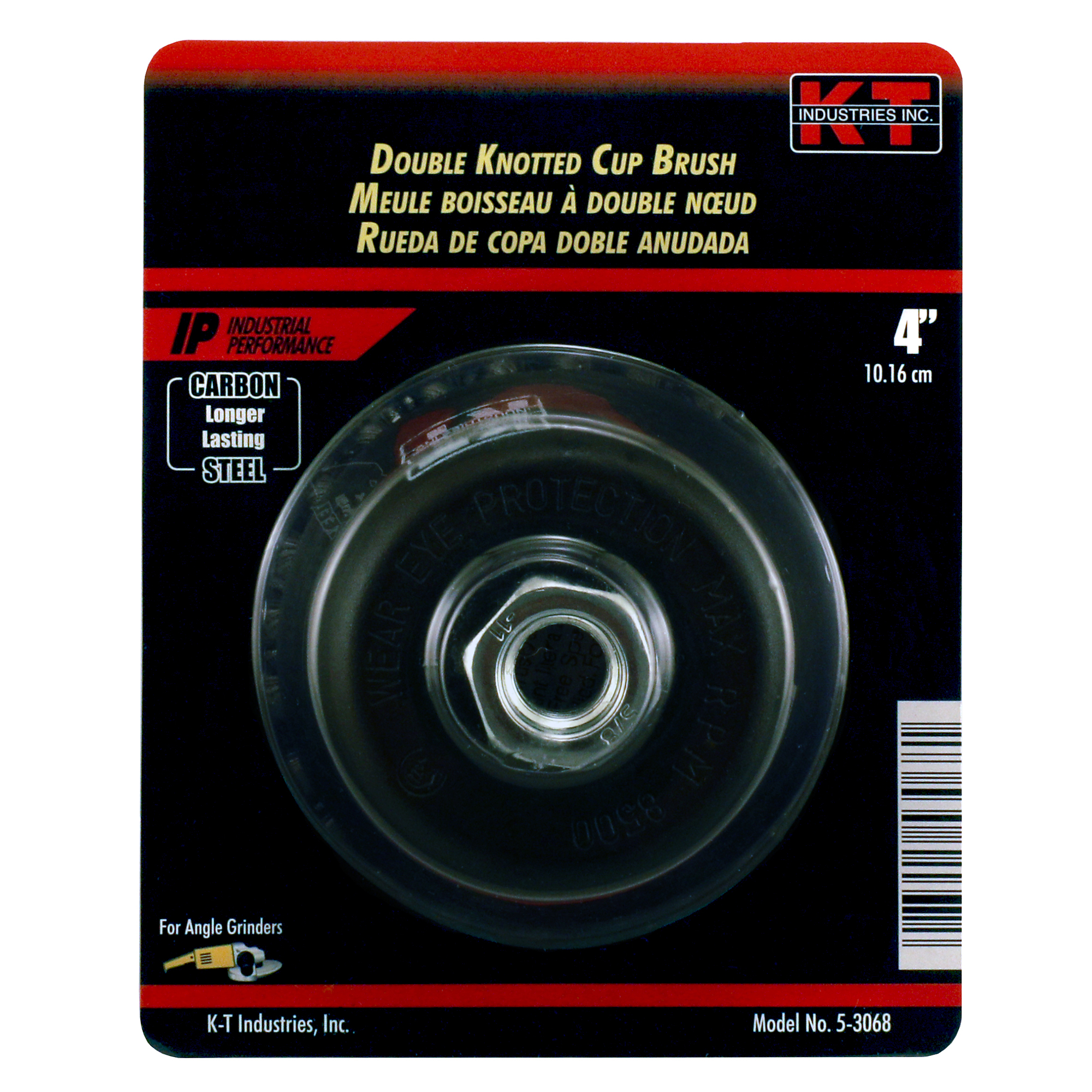 K-T Industries Pro Double Knot Cup Brush — 4in., Twisted Carbon Steel, 5/8-11, Model# 5-3068
